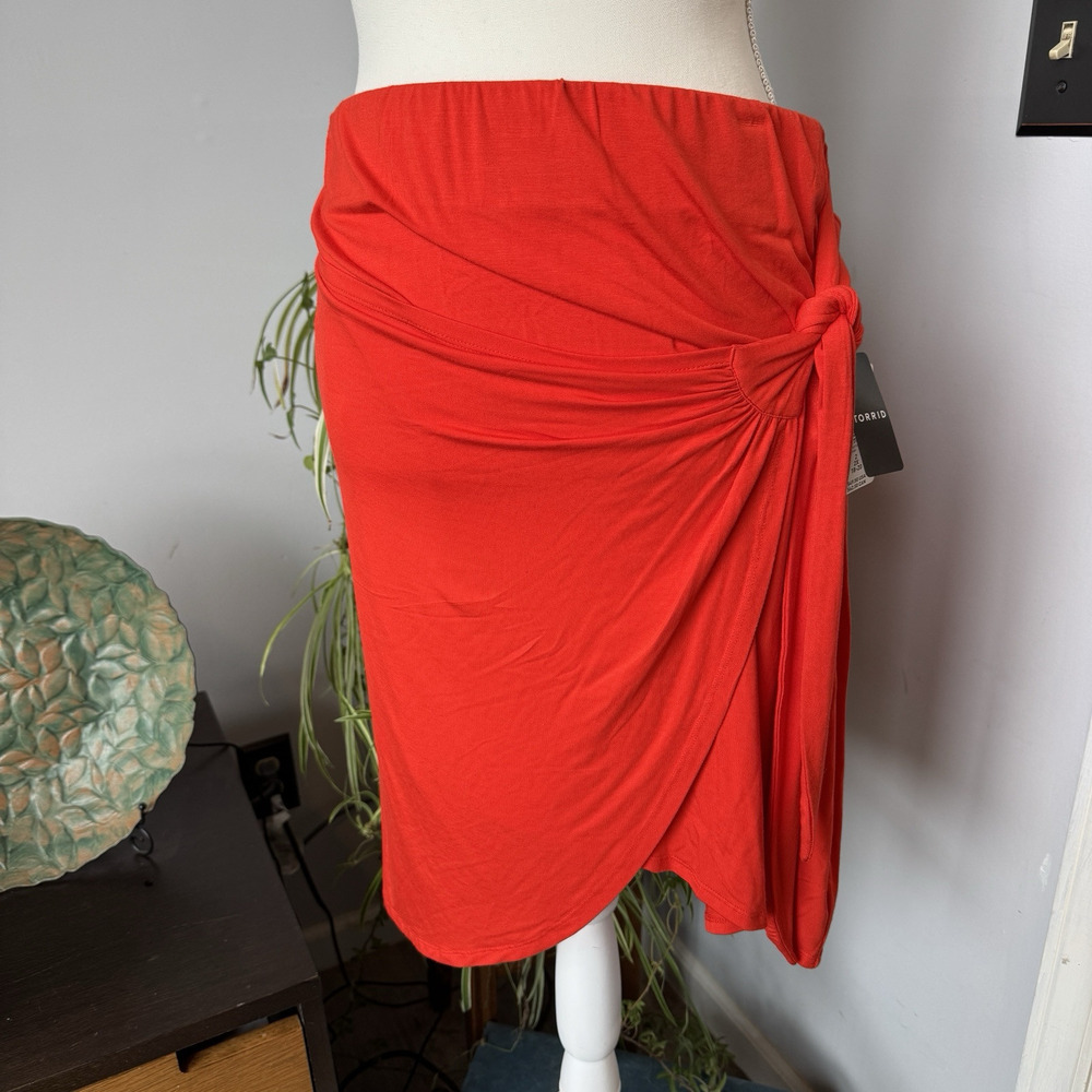 NWT Torrid‎ Orange Faux Wrap Pencil Skirt Super Soft Knits Size 2 Vacation Beach